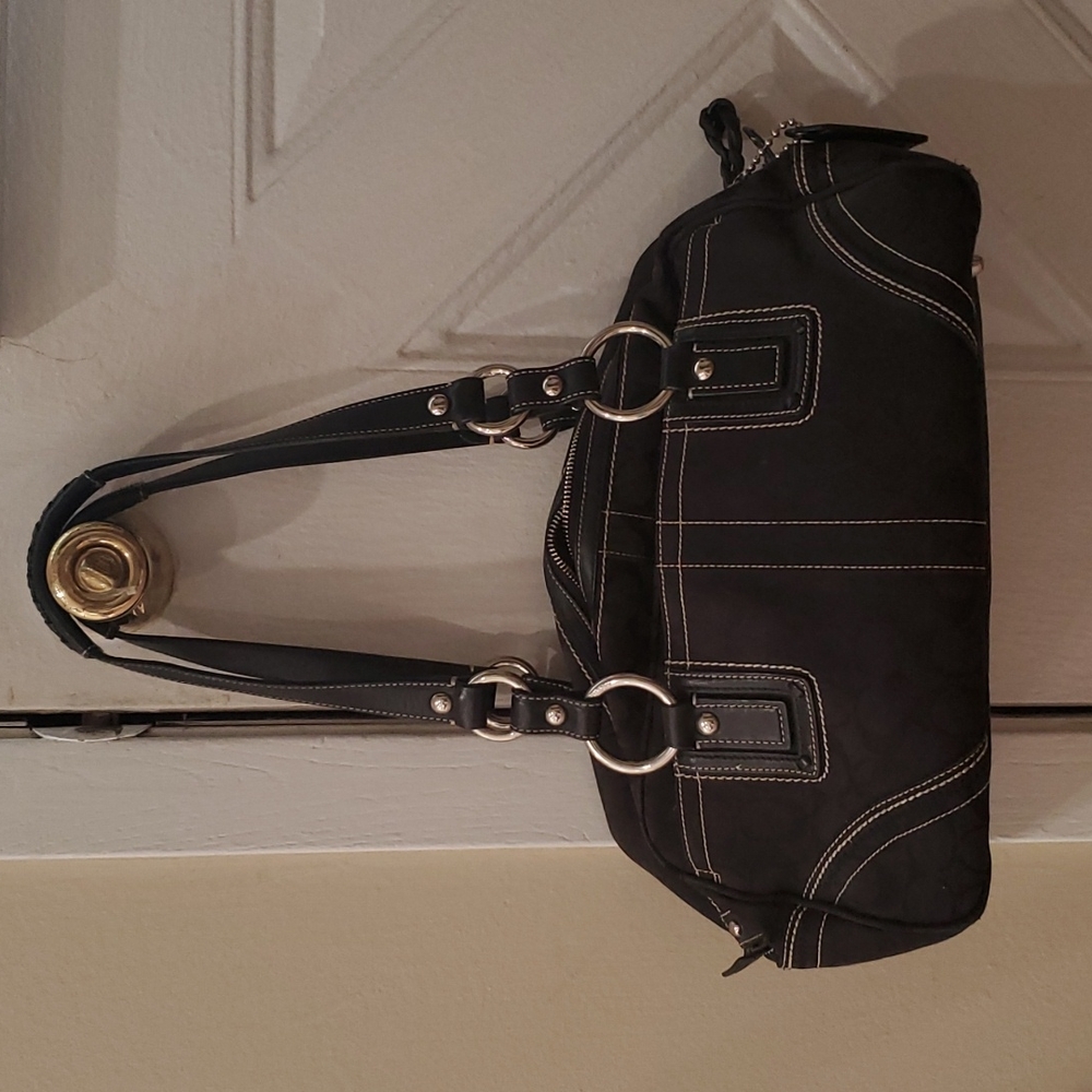 Coach Soho Leather Satchel with Black Signature Canvas